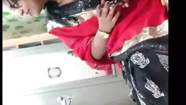 Cute wife tempting husband to suck her huge boobs